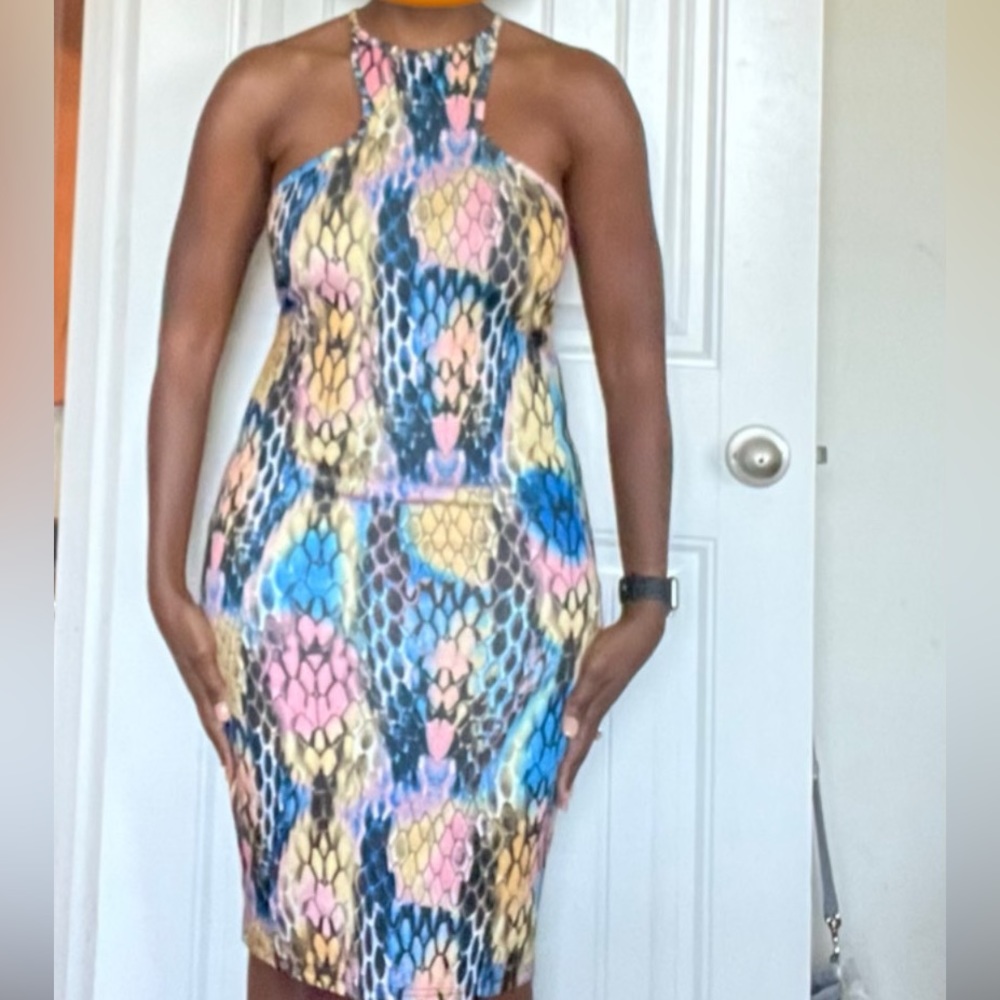 Multi-color snake print body-con dress